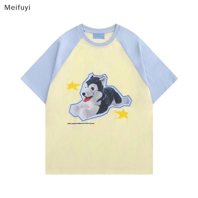 Áo Thun Tay Ngắn Cổ Tròn Dáng Rộng In Hình Chú Chó Hoạt Hình Dành Cho Nữ