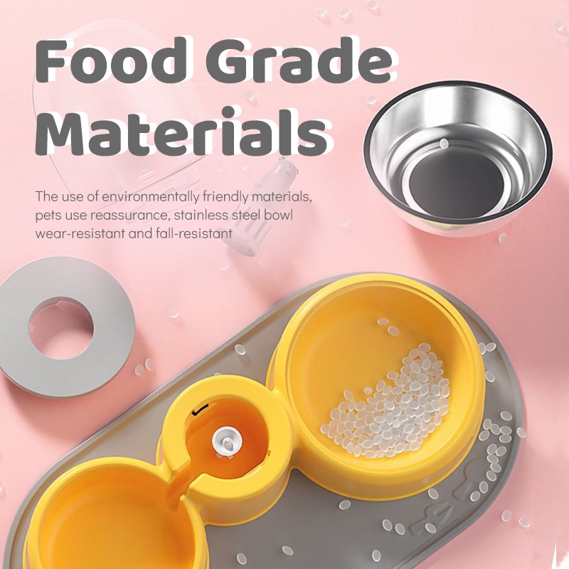 HamshMoc Bộ Bát Đựng Thức Ăn Nước Uống Tự Động 2 Trong 1 Có Thể Tháo Rời Cho Thú Cưng