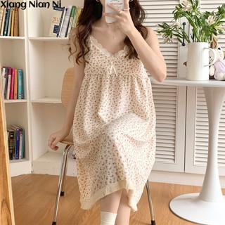Xiang Nian Ni Đầm Ngủ Hai Dây cotton Dệt Màu Trơn Ngọt Ngào Thời Trang Mùa Hè Cho Nữ