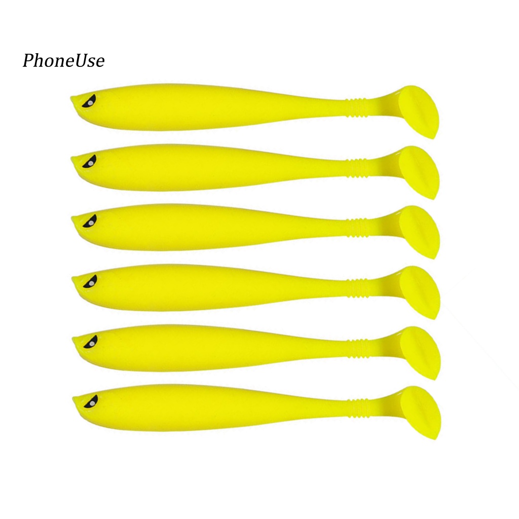 Set 6 Mồi Câu Cá Giả Bằng PU Độ Bền Cao Linh Hoạt Hình Đuôi Chữ T