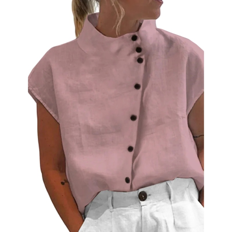 Áo Sơ Mi Ngắn Tay Cổ Đứng Cài Nút Thời Trang Mùa Hè Cho Nữ
