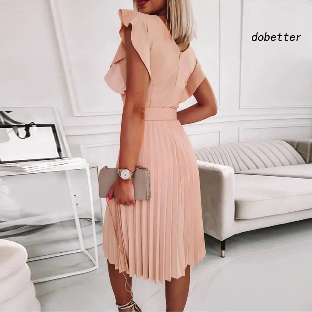 Đầm Midi Tay Ngắn Cổ Tròn Màu Trơn Thời Trang Mùa Hè Xinh Xắn Cho Nữ