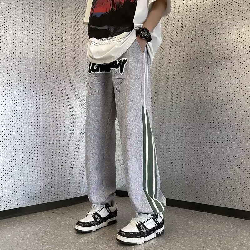 Quần Thể Thao Ống Đứng Kẻ Sọc Thêu Họa Tiết Phong Cách Đường Phố Mỹ Thời Trang Mùa Hè Cho Nam