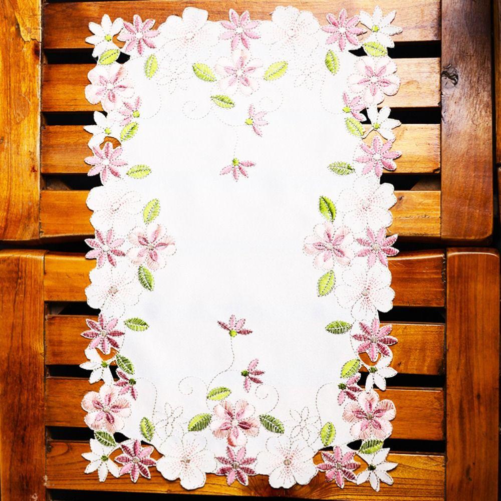 Tấm Lót Bàn Ăn Bằng Vải Satin Thêu Hoa Hình Chữ Nhật