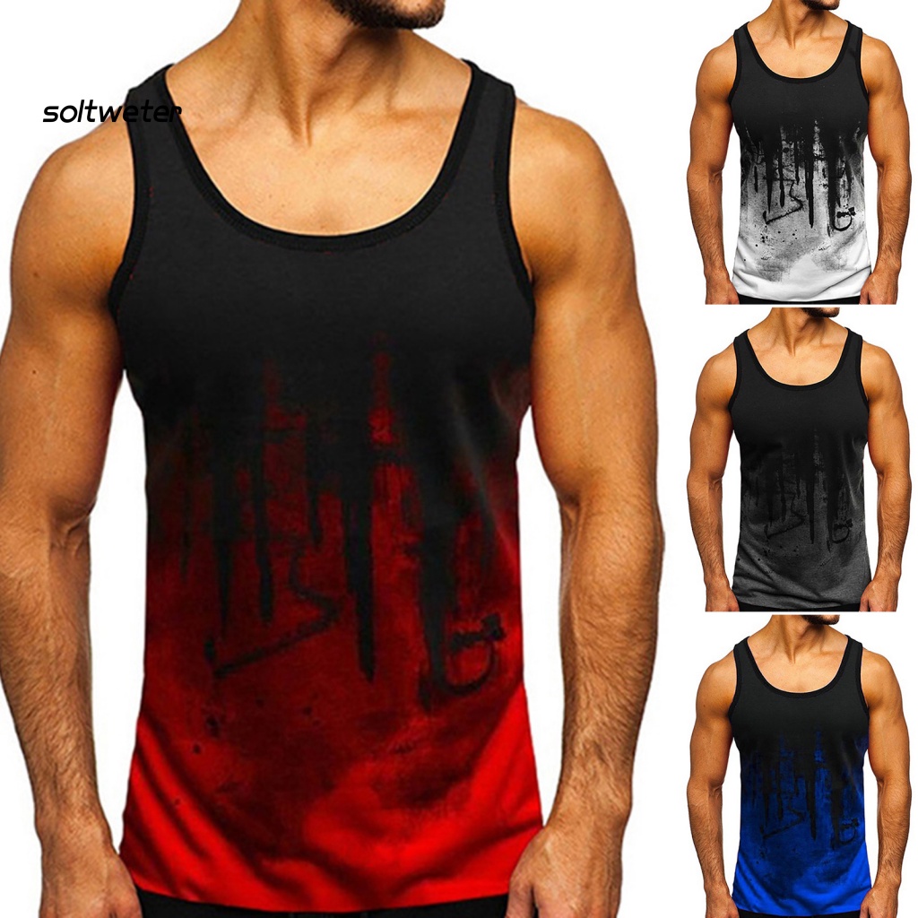 Áo Thun Sát Nách Cổ Tròn In Họa Tiết Kỹ Thuật Số Dáng Rộng Thấm Hút Mồ Hôi Thoáng Khí Thời Trang Cho Nam