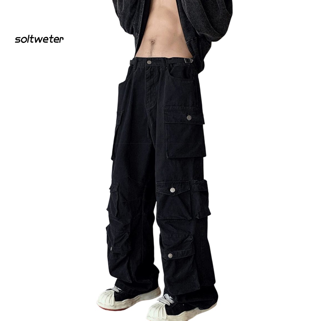 Quần Dài Dáng Rộng Nhiều Túi Màu Sắc Retro Cho Nam