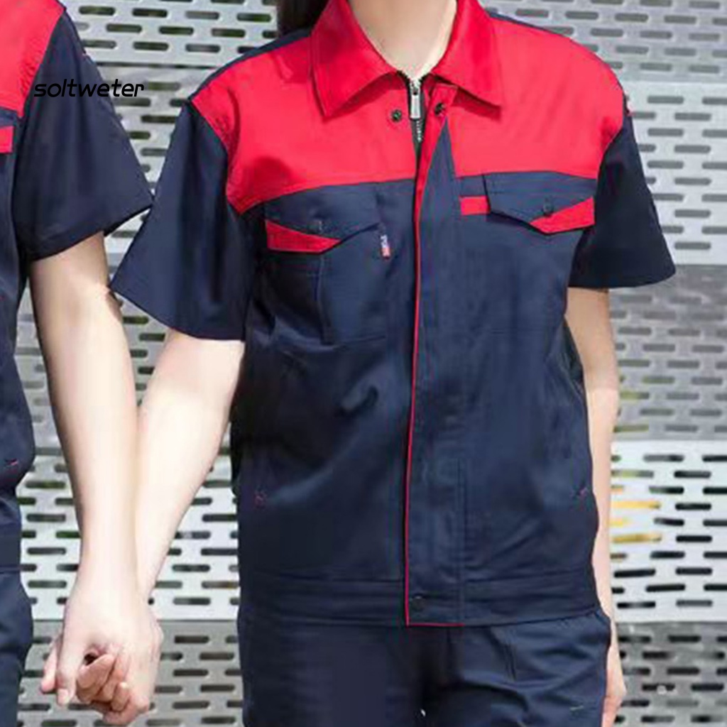 St 1 Bộ Đồ Bảo Hộ Lao Động Mùa Hè Chống Ẩm Màu Khối Có Ve Áo Dành Cho Nhà Máy