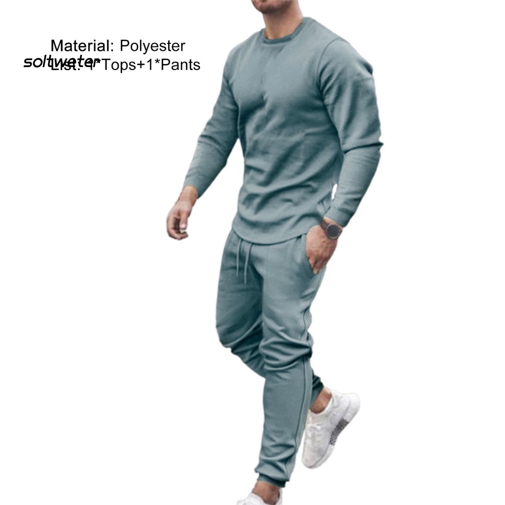 Bộ Trang Phục 2 Mảnh Gồm Áo Cổ Tròn Màu Trơn Và Quần Thoáng Khí Có Gân Thích Hợp Mặc Hàng Ngày Cho Nam