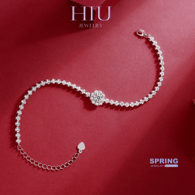 Vòng Tay Bạc 5mm S925 Đính Kim Cương Nhân Tạo Có Thể Chuyển Bút Hỗ Trợ Thanh Toán Học 1 Carat Moissanite