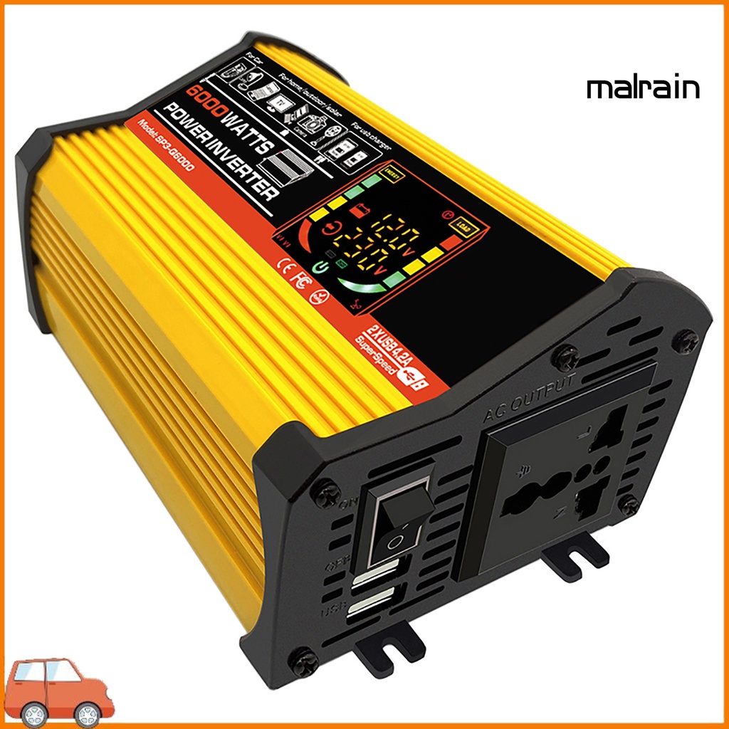 Bộ ChuyểN ĐổI NguồN ĐiệN MAL- 6000W DC12V Sang AC220V / 110V, MàN HìNh LCD Thông Minh Cho Xe Hơi