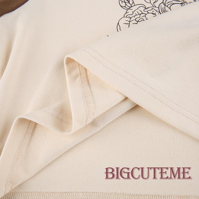 Áo Thun Lửng Ngắn Tay In Hình Thời Trang Nữ Tính