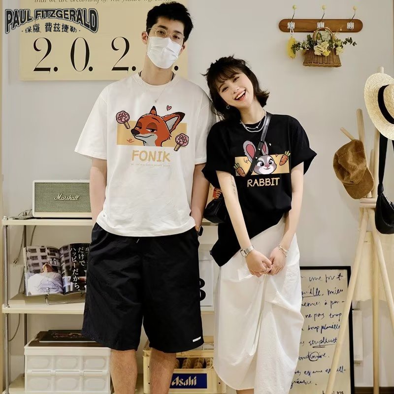 Áo Thun cotton Ngắn Tay In Hình Cáo Hoạt Hình Dễ Thương Cho Nam Nữ
