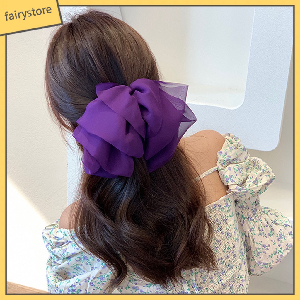 Kẹp Tóc Đính Nơ Lưới Màu Trơn Co Giãn Tốt Chống Trượt Phong Cách Hàn Quốc Cho Nữ