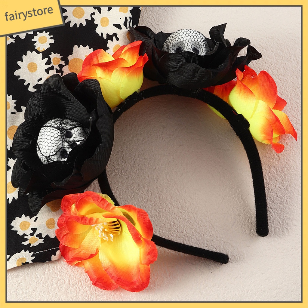 Băng Đô Cài Tóc Hình Đầu Lâu Bằng Mút Màu Đen Phong Cách Halloween