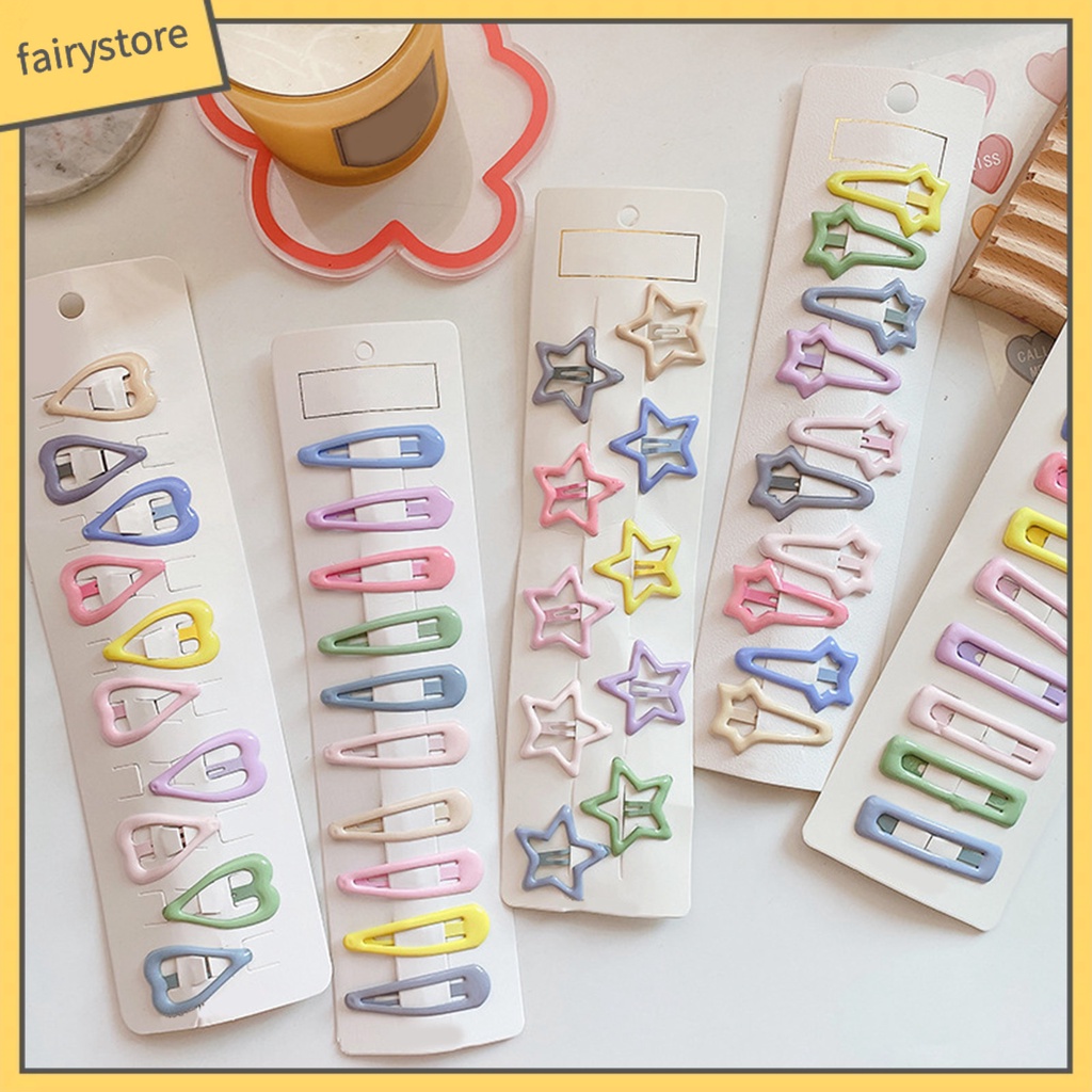 Set 10 Kẹp Tóc Hình Ngôi Sao / Trái Tim Hoạt Hình Co Giãn Chống Trượt Màu Kẹo Ngọt