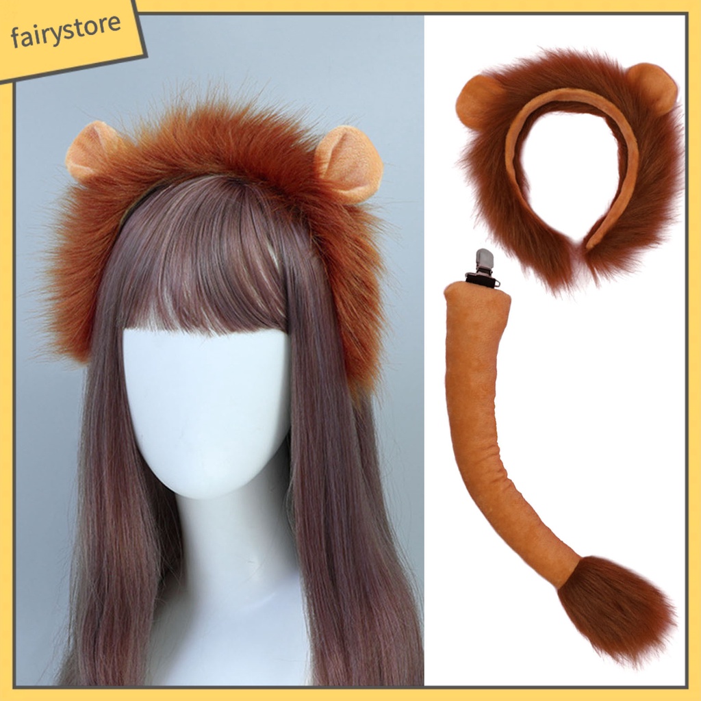 1 Bộ Băng Đô Và Đuôi Sư Tử Bằng Vải Bông Mềm Mại Co Giãn Chống Trượt Hóa Trang Cho Bé