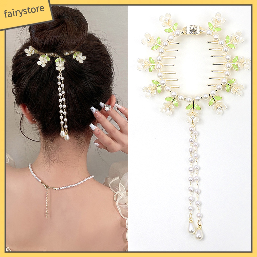 Kẹp Tóc Đính Ngọc Trai Giả Bằng Thép Không Gỉ Trang Trí Tóc Đuôi Ngựa Cho Cô Dâu
