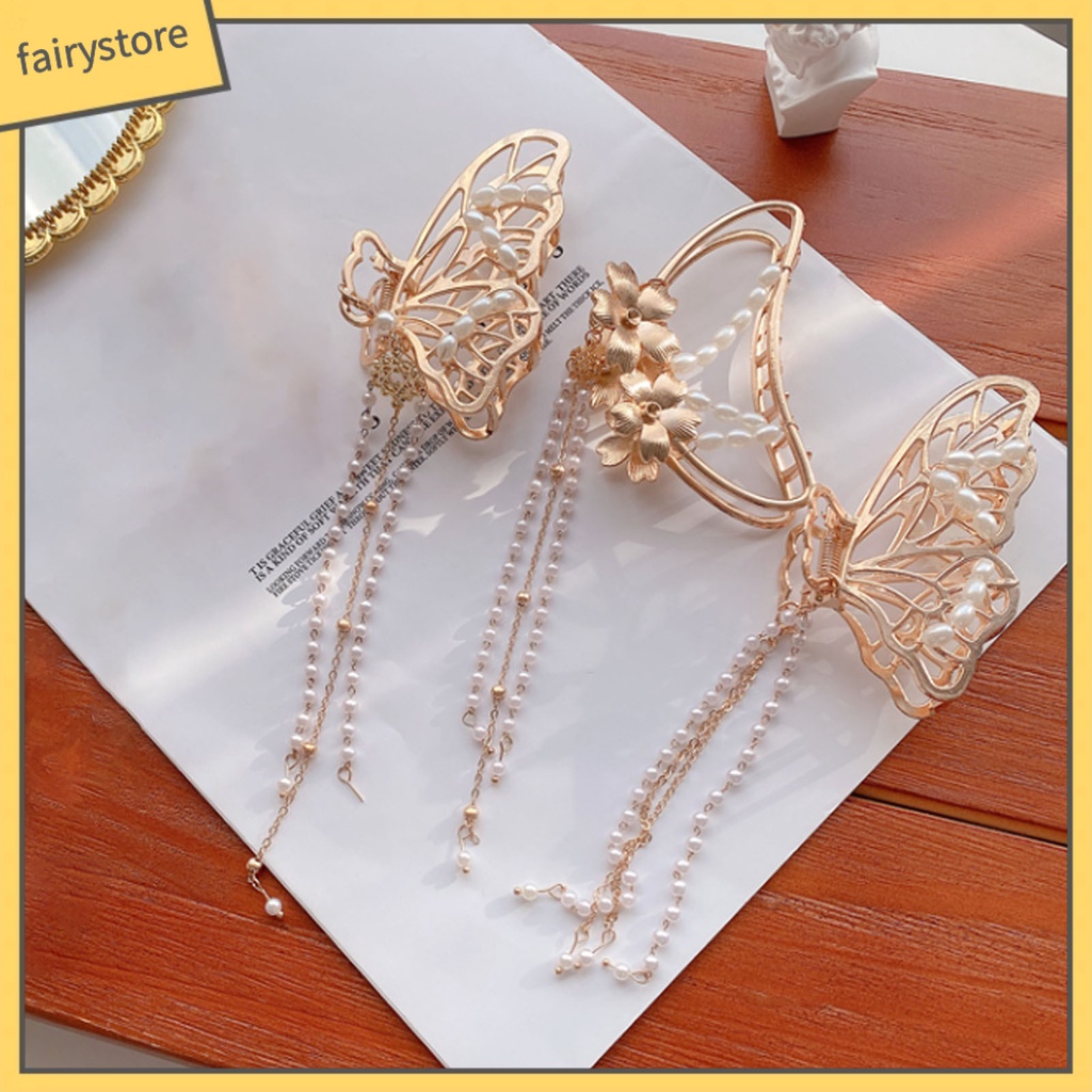 Kẹp Tóc Hình Bướm Đính Ngọc Trai Giả Co Giãn Dành Cho Nữ