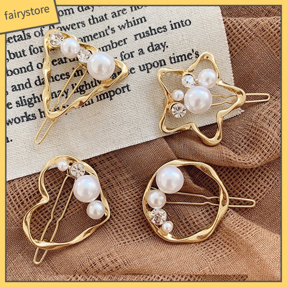 Kẹp Tóc Đính Ngọc Trai Giả Họa Tiết Hình Học Thời Trang Cho Nữ