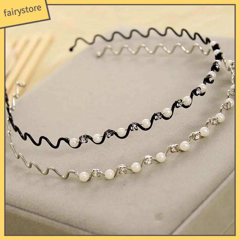 Băng Đô Cài Tóc Đính Đá &amp; Ngọc Trai Giả Bằng Kim Loại Thời Trang Cho Nữ