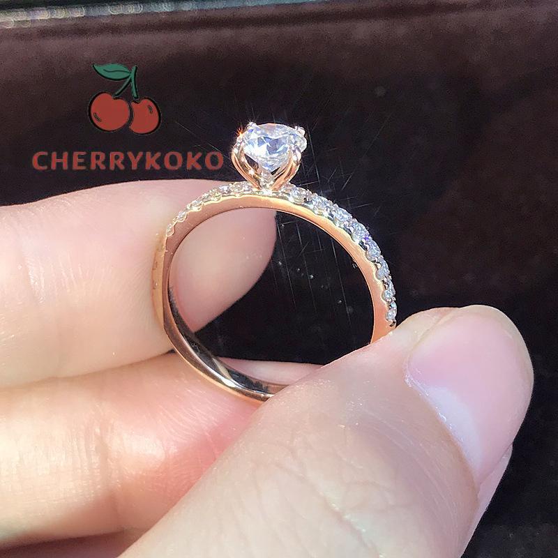 🍒🍒CHERRYKOKO Nhẫn đính hôn kim cương vàng trắng nữ