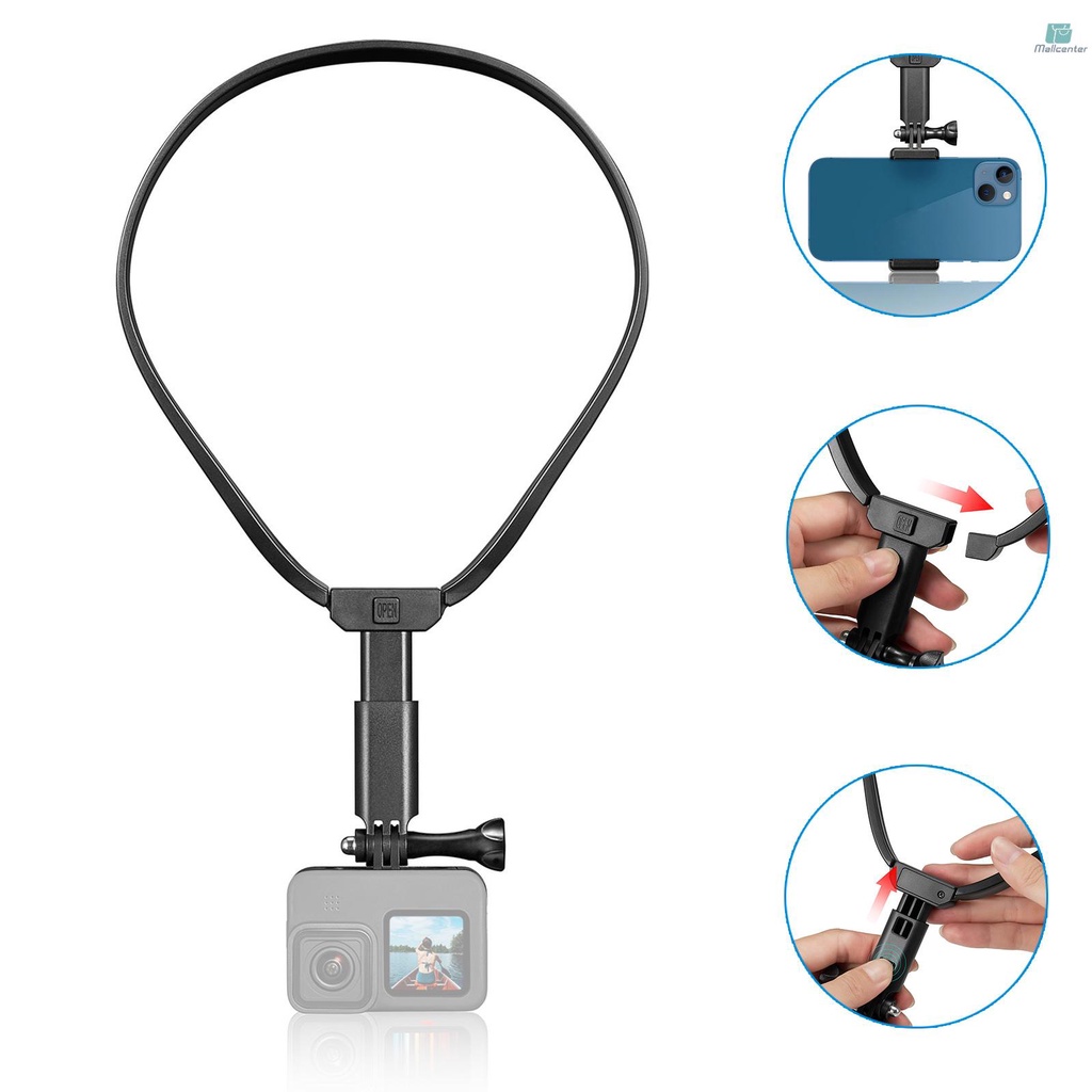 TELESIN GP-HNB-U1 Sports Camera Smartphone Selfie Neck Holder Mount with Phone Clamp Replacement for   11/10/9/8 iPhone 13/12/11 Video Recording Accessories