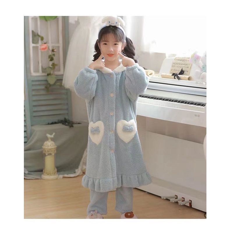 Đồ ngủ Lông Cừu San Hô Dày Dặn Họa Tiết Hoạt Hình Cinnamoroll Dễ Thương Cho Bé Gái
