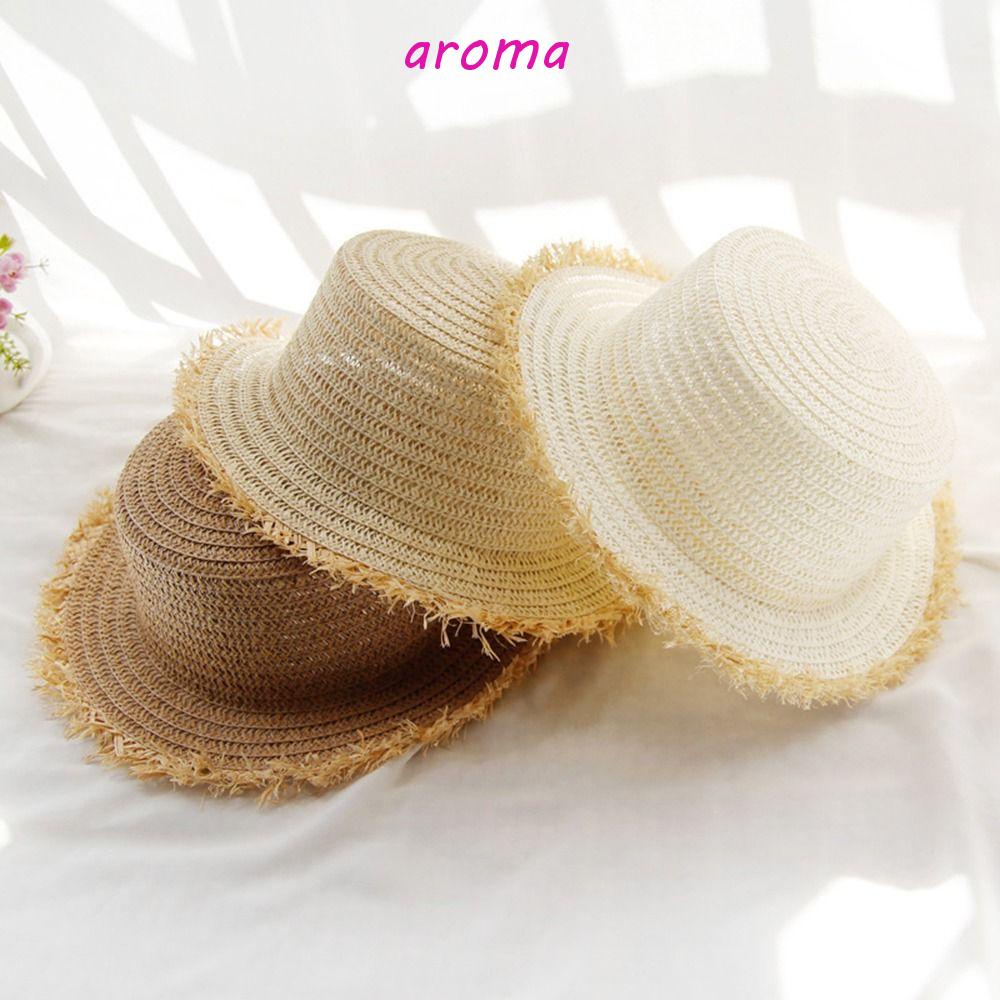 AROMA Nón Tai Bèo Đan Cói Vành Phẳng Chống Tia UV Gấp Gọn Đơn Giản Thời Trang Cho Nữ
