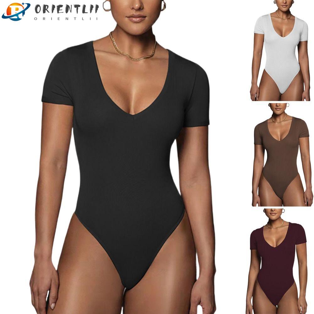 Bộ Áo Liền Quần Cổ Chữ V Tay Ngắn Dáng Ôm Thời Trang Cho Nữ