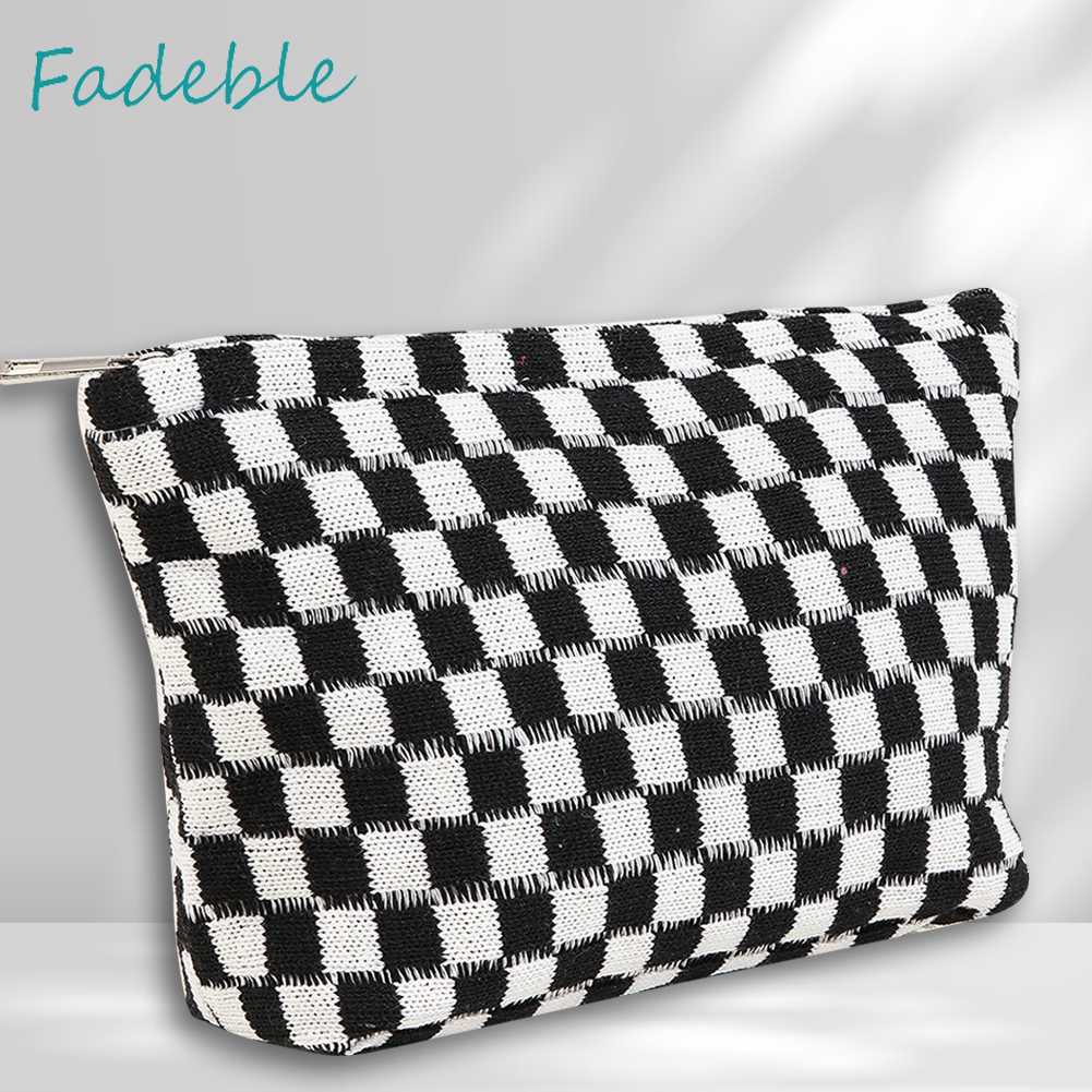 Túi Đựng Mỹ Phẩm Sức Chứa Lớn Họa Tiết Sọc Caro Xinh Xắn Tiện Dụng