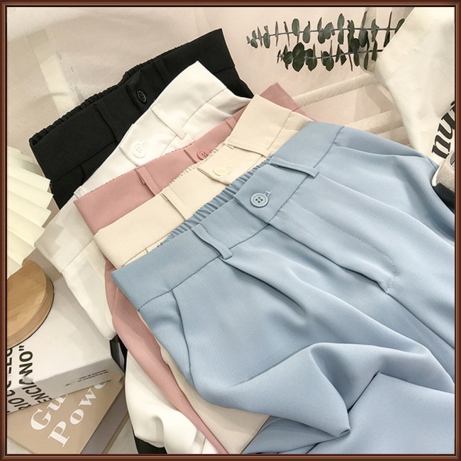 Quần ống rộng Lưng Cao Thoáng Khí Màu Sắc Đơn Giản Thanh Lịch Cho Nữ