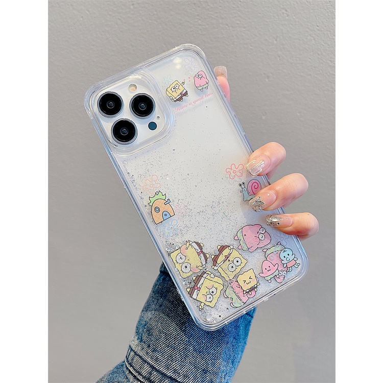 Ốp Điện Thoại Silicon Mềm Trong Suốt Chống Sốc Họa Tiết Hoạt Hình Phối Cát Lún Cho iPhone 14 13 12 11 Pro Max 14 Plus