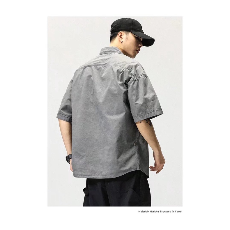 Áo Sơ Mi Tay Lửng Dáng Rộng Phong Cách Retro Nhật Bản Giản Dị Dành Cho Nam