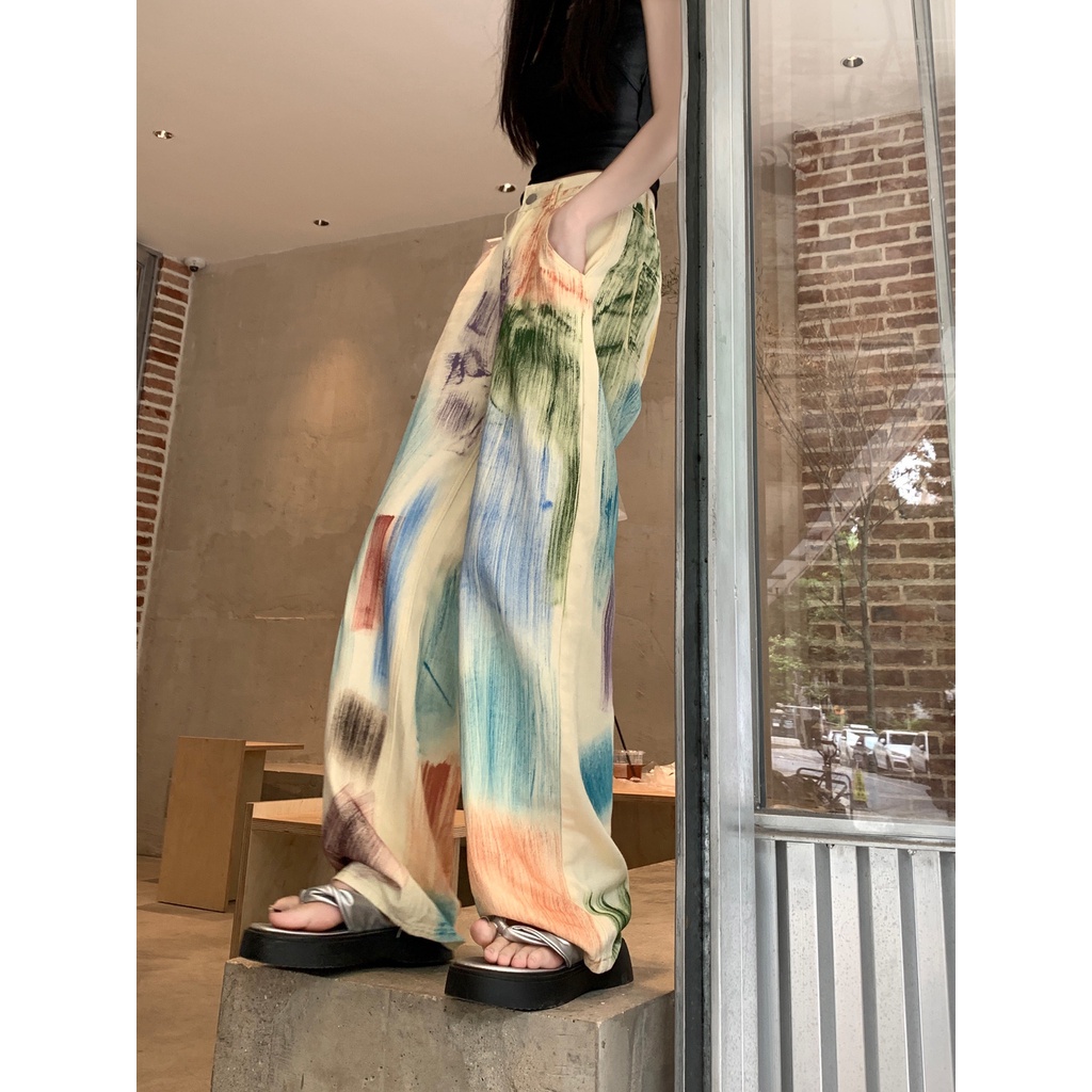 Quần Jean Ống Rộng Lưng Cao Phong Cách Mỹ Thời Trang Mùa Hè Mới Cho Nữ