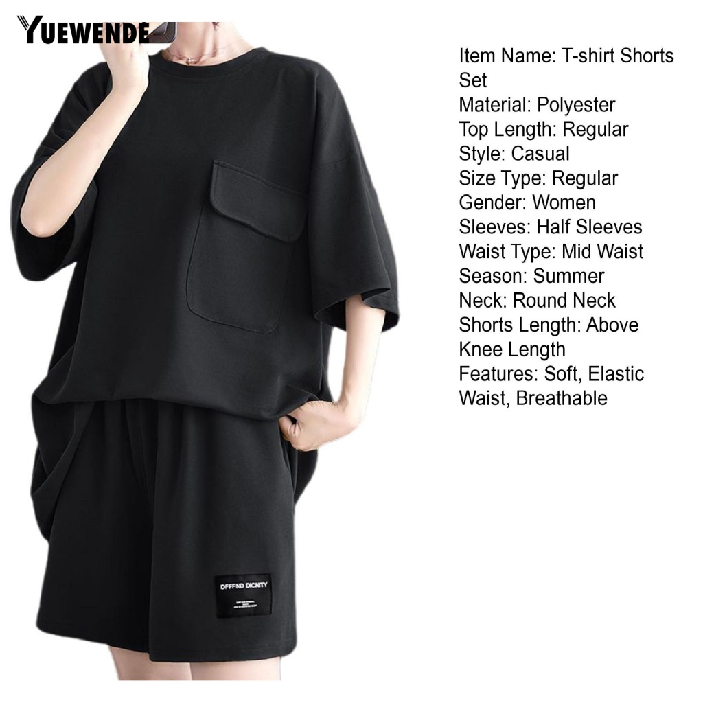 Set 2 Món Áo Thun Cổ Tròn Phối Quần Short Thời Trang Cá Tính Cho Nữ