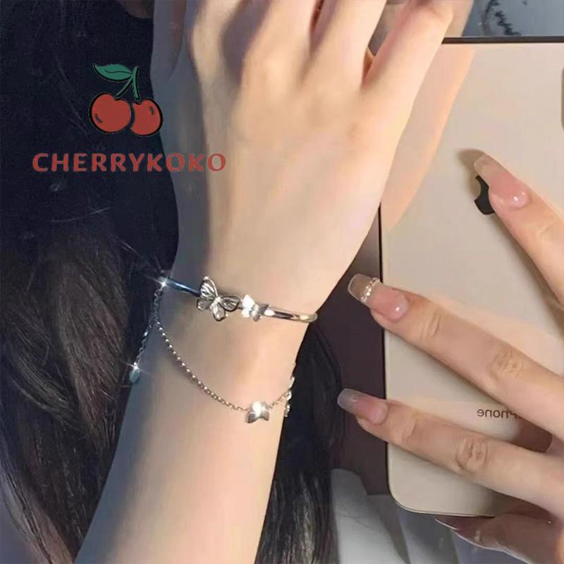 🍒🍒CHERRYKOKO Vòng Tay Hở Mạ Bạc Hình Bướm Thời Trang Cho Nữ