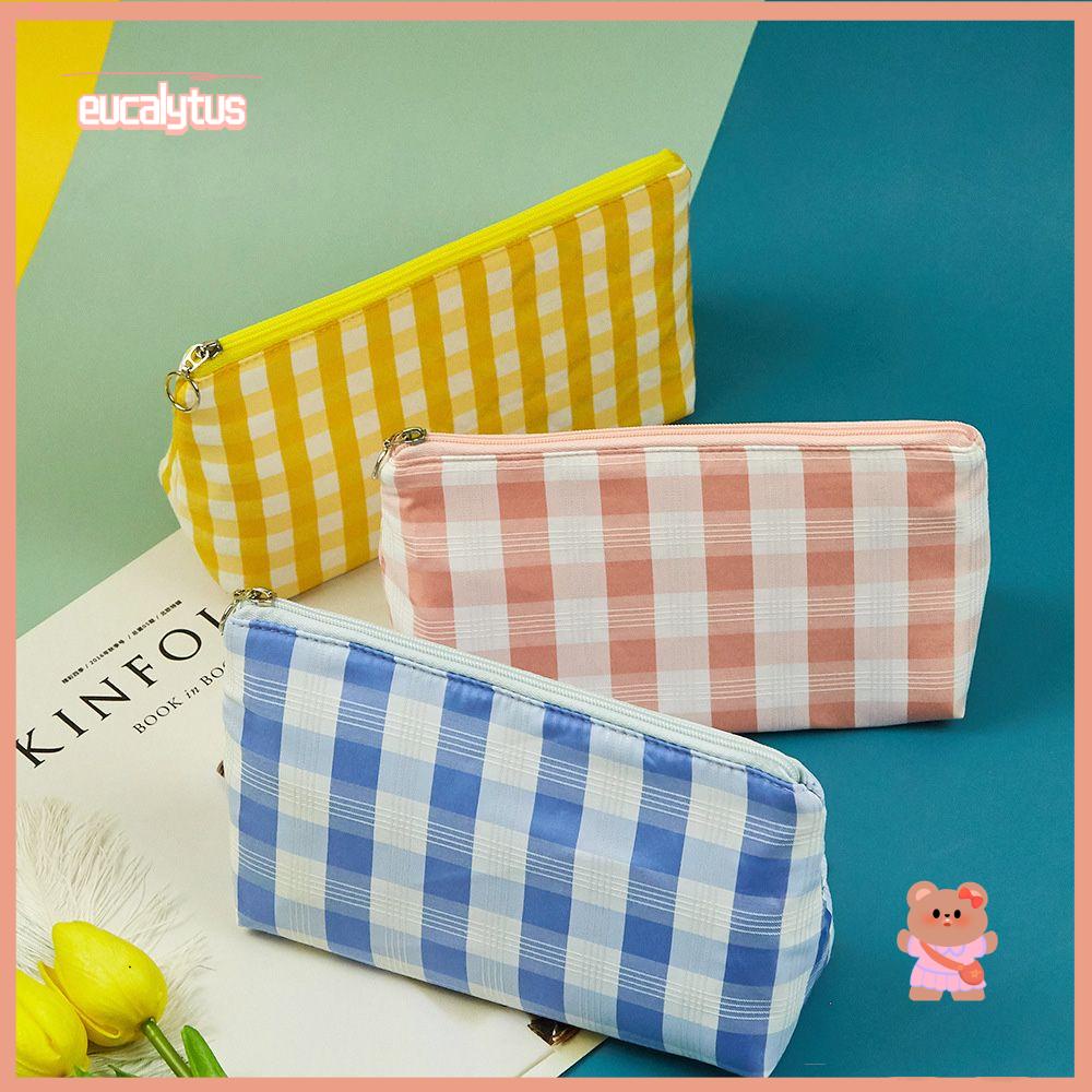 Túi Đựng Mỹ Phẩm Sức Chứa Lớn Bằng Vải Kẻ Sọc Caro Mới