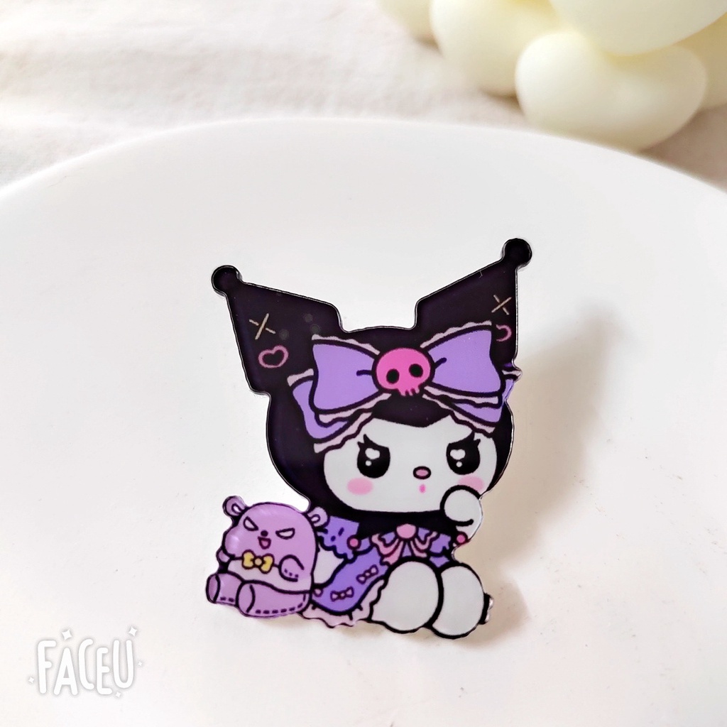 Phim hoạt hình sanrio kuromi acrylic tự làm trâm cài áo cô gái dễ thương trang trí hành lý badg h0236