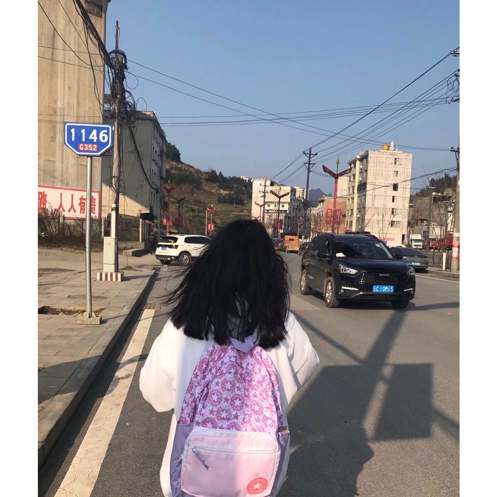 Balo Converse Màu Hồng / Tím In Logo Trái Tim Dung Tích Lớn Cho Nam Và Nữ 1066