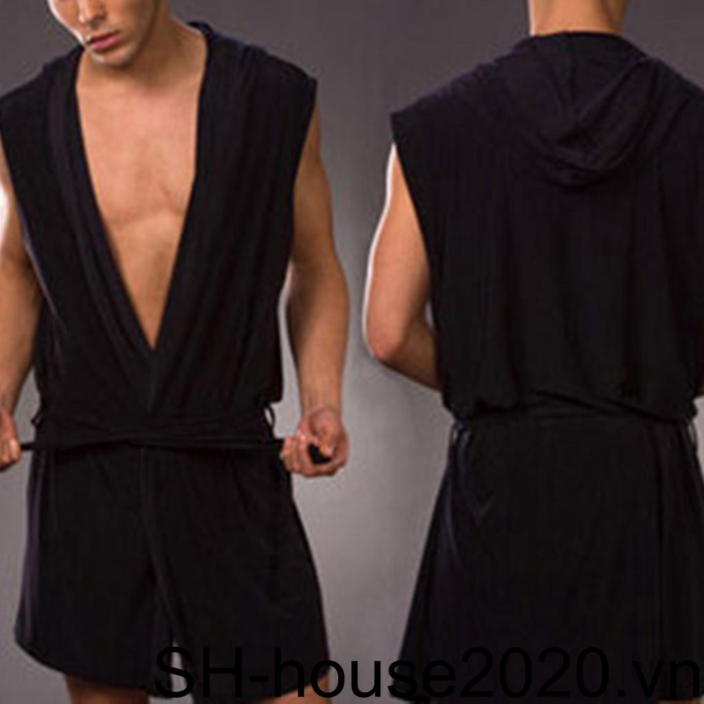 Áo Choàng Tắm Sát Nách Có Mũ Vải Lụa Mỏng Thời Trang Cao Cấp Cho Nam