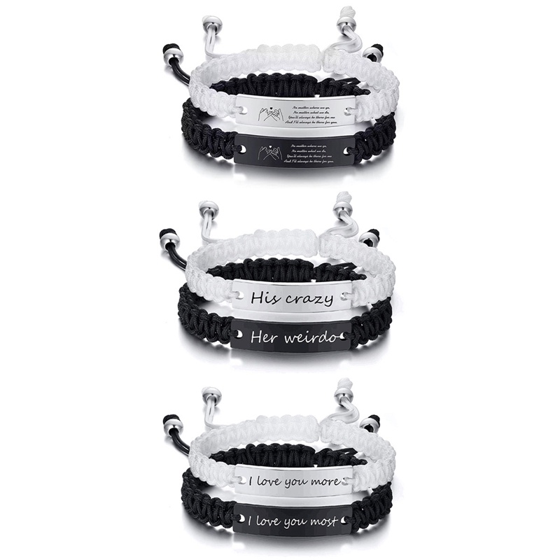 Set 2 Vòng Tay Thép Titan Khắc Chữ His Queen / Her King Thời Trang Cho Cặp Đôi