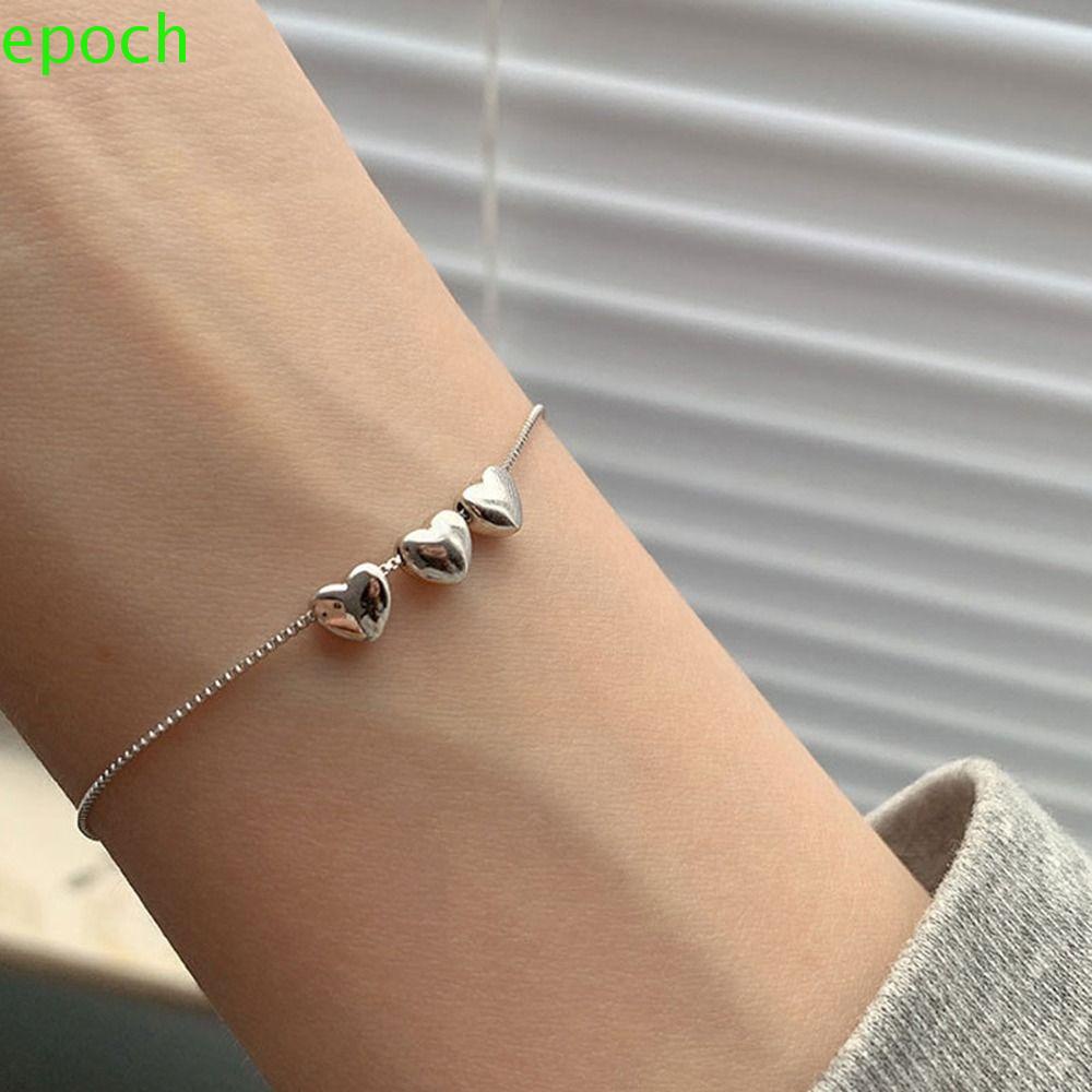 Epoch Vòng Tay Hai Lớp Bằng Thép Titan Mặt Hình Tròn Rỗng Trái Tim Tinh Tế Thời Trang Cho Nữ