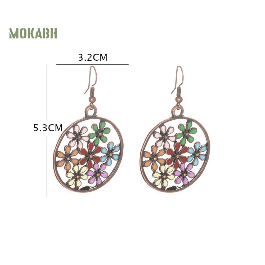 [Mok Abh] Bông Tai Tròn Họa Tiết Hình Hoa Nhiều Màu Sắc Theo Phong Cách Bohemian