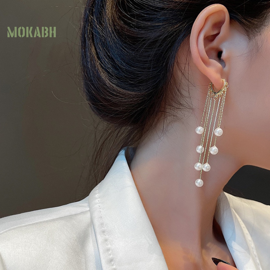 1 Đôi Bông Tai Đính Ngọc Trai Nhân Tạo Phong Cách Bohemian Thời Trang