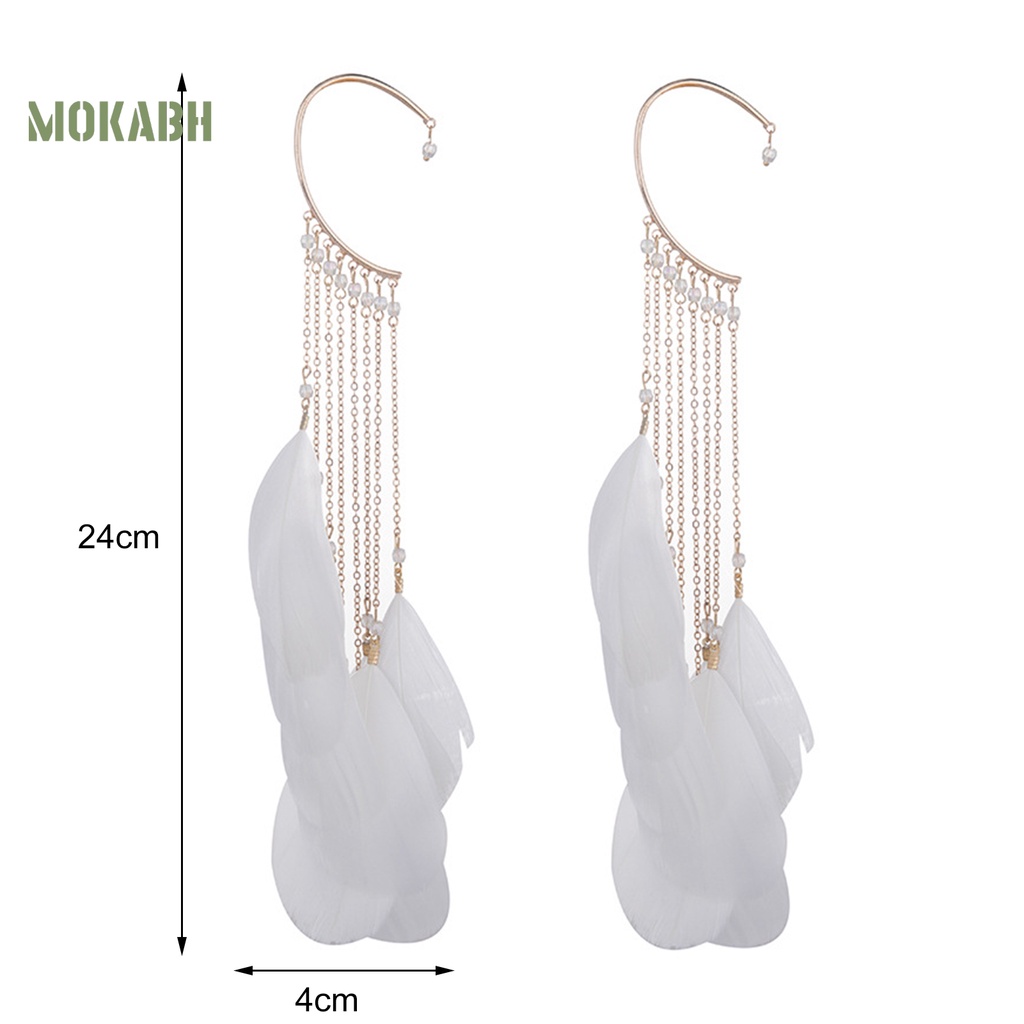 1 Cặp Bông Tai Lông Vũ Tua Rua Dáng Dài Phong Cách Bohemian