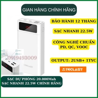Sạc Dự Phòng TECLAST T200A PRO 20000mAh 22,5W Sạc Siêu Nhanh - Dung Lượng Chuẩn Bh 12 thang ZINKA SHOP