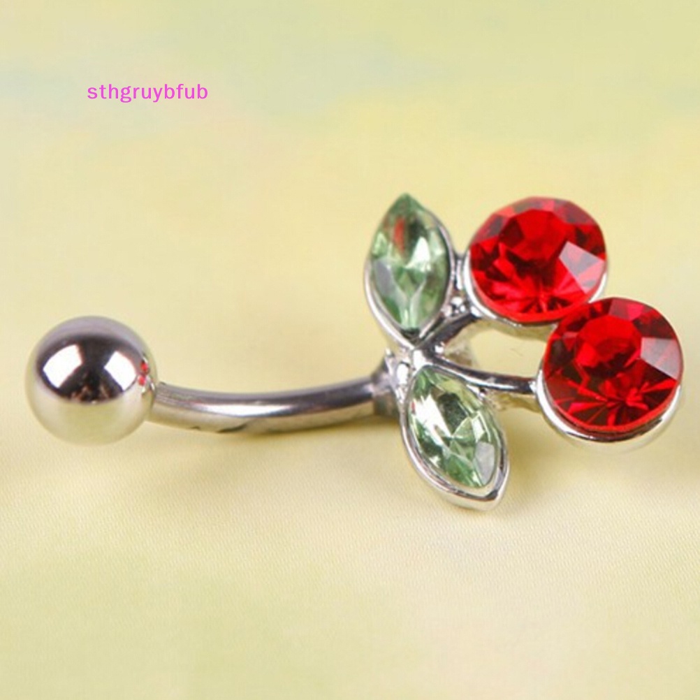 Khuyên Rốn Dạng Thanh Tạ Đính Đá Hình Cherry Đỏ Xinh Xắn