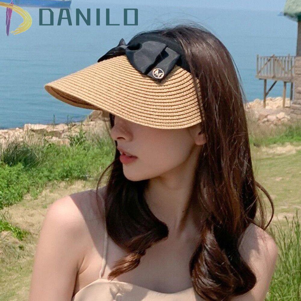 Mũ Cói Rộng Vành Đính Nơ In Chữ Phong Cách Thể Thao Thời Trang Cho Nữ