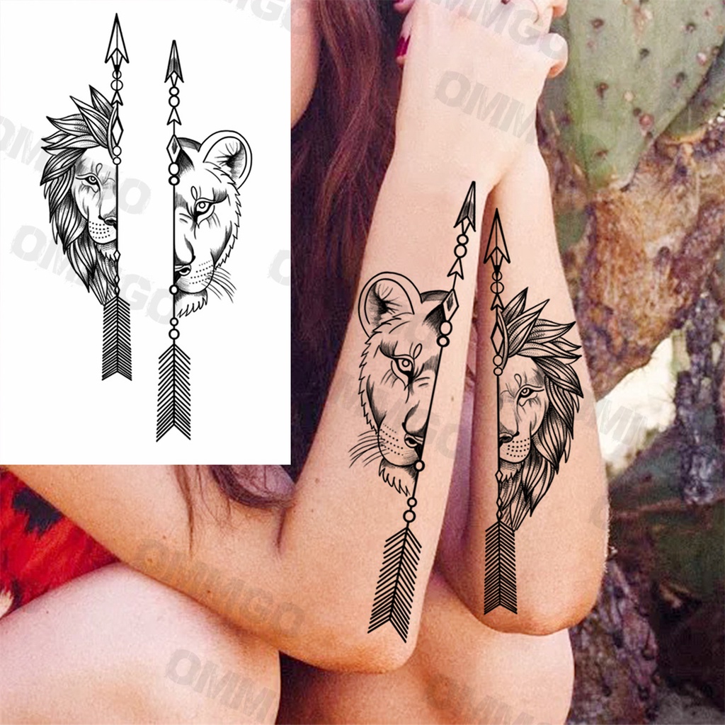 Hình Xăm Dán Tạm Thời Họa Tiết Hoa Hồng / Sư Tử / Báo / Hình Xăm 3D Cho Nữ