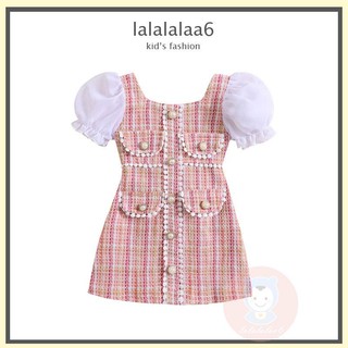 Đầm chữ a tay phồng đính ngọc trai nhiều màu sắc dành cho bé gái laa6